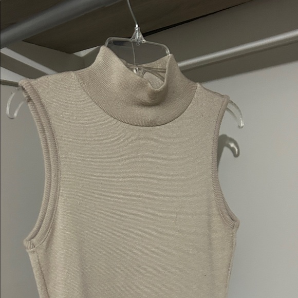 Sleeveless Cream Knit Midi Dress with Black Stripes - Picture 4 of 8